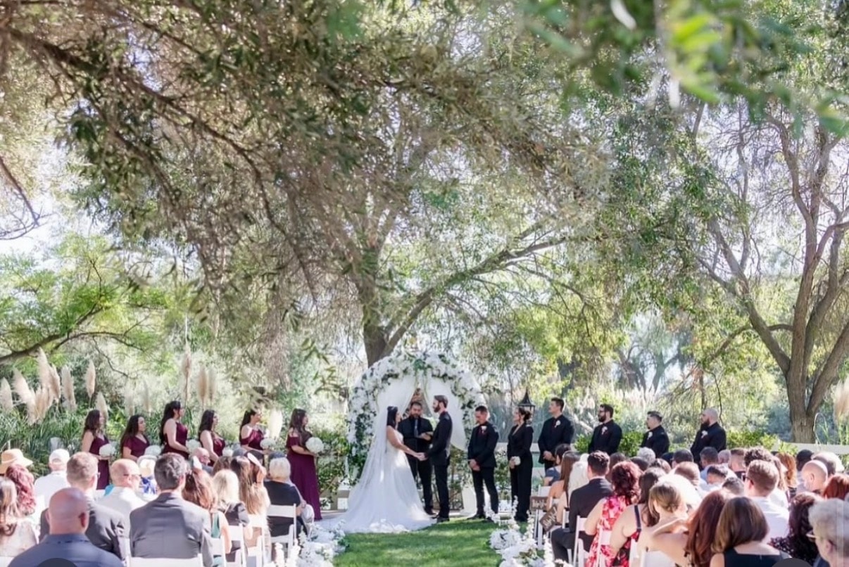 Wedding ceremony under trees Inland Empire