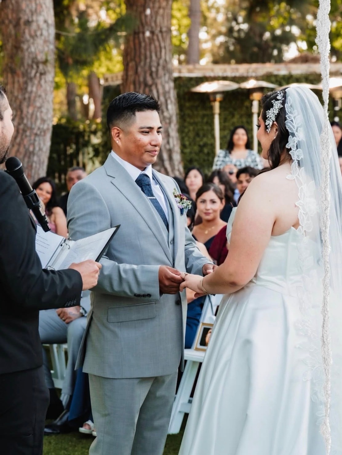 Bride and groom exchanging vows Los Angeles ceremony