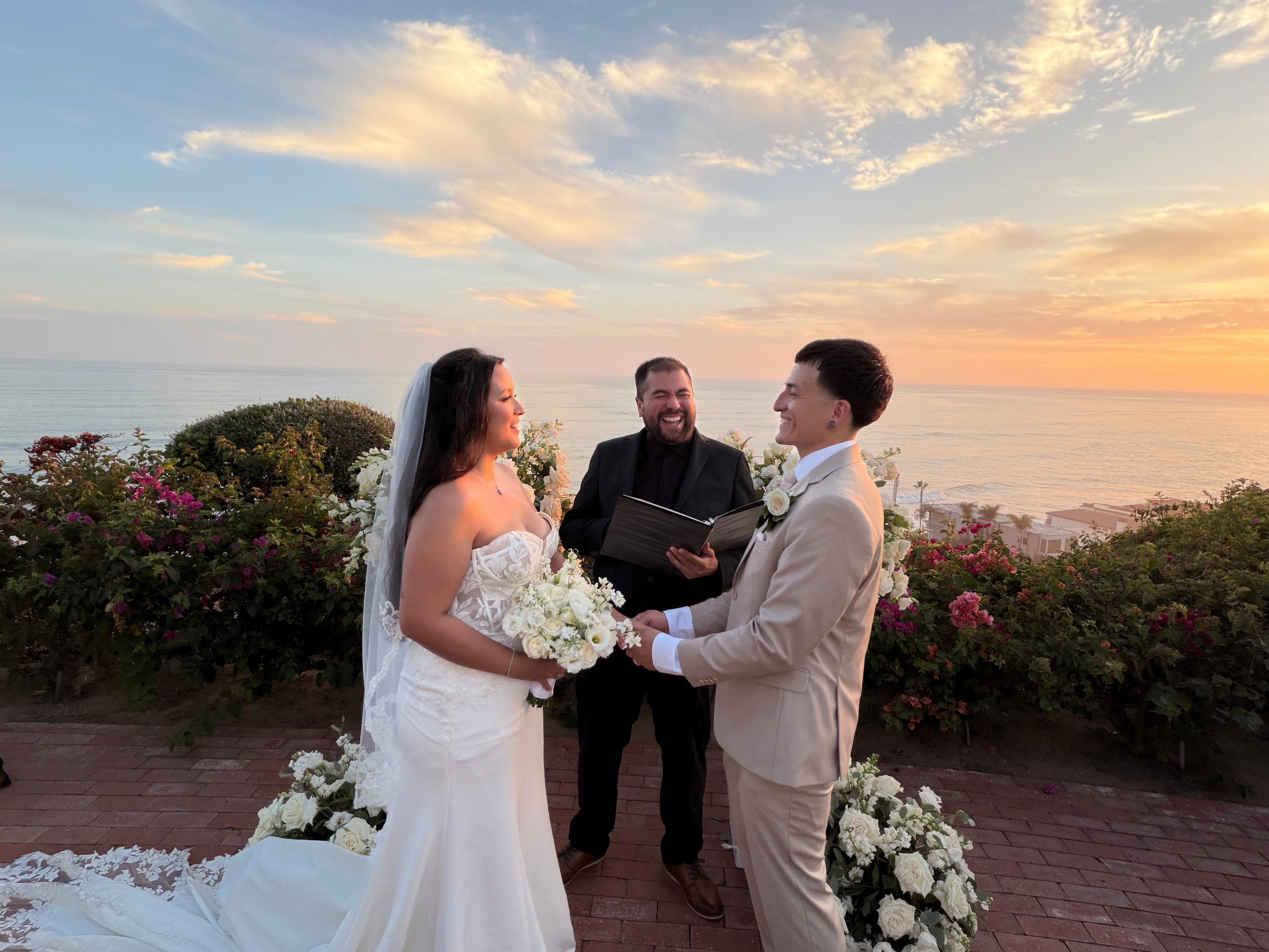 Vanessa and Estevan's golden-hour elopement ceremony at Dana Point